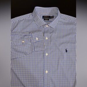 Ralph Lauren Shirt XXL Mens Blue Gingham Check Nylon Blend Preppy Pony Button Up